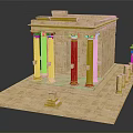 Ancient Classical Temple Architectural Model with Stone Columns Entrance and Platform Base 3d model