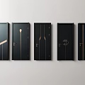 Stylish Black Flush Doors Featuring Different Gold Accent Designs For Modern Homes 3d model