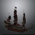 Vintage Model Sailing Ship With Pink Sails And Intricate Decorative Details