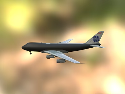 Dark Colored Airplane Flying With White Wings And Tail Logo In Sky 3d model