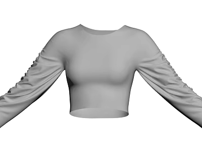Women's Gray Fitted Cropped Long Sleeve Top With Ruffled Sleeves 3d model