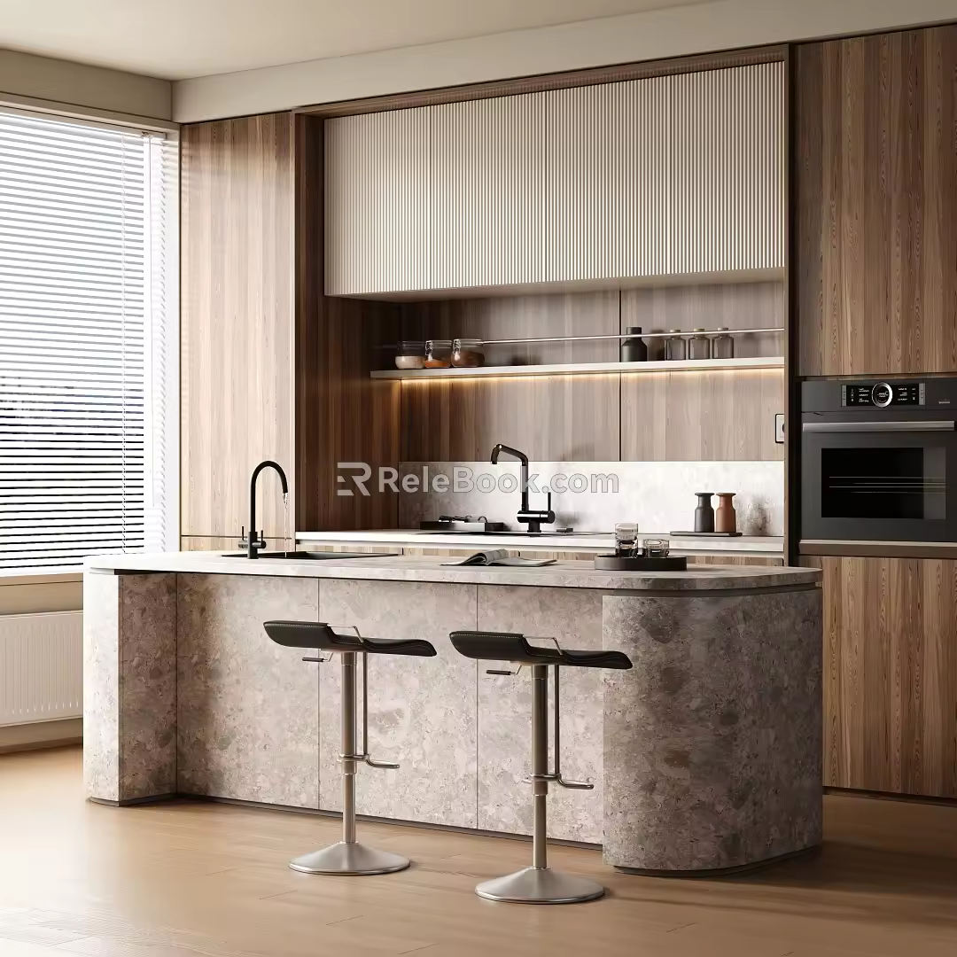 Open kitchen island table cabinet island table 3d model