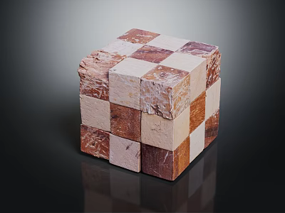 Unique Cube Shaped Furniture Made Of Patterned Square Blocks With Brown And Beige Textures 3d model