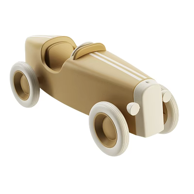 Vintage Beige Electric Toy Car With White Wheels And Stripes For Kids 3d model