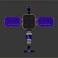 Blue And Purple Mechanical Character With Robotic Legs And Top Device Design