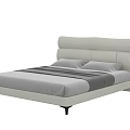 Contemporary Double Bed With Beige Upholstered Headboard Gray Mattress And Black Legs