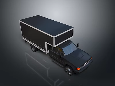 Black Box Truck With Closed Cargo Container And Commercial Transport Features 3d model