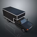 Black Box Truck With Closed Cargo Container And Commercial Transport Features