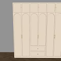 Elegant Modern Beige Wardrobe With Arched Doors Gold Handles And Bottom Drawers