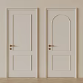 Two White Interior Doors With Rectangular Panel Arched Top And Golden Handles 3d model