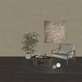 Quiet Sofa Chair Single Chair Tea Table Combination 3d model