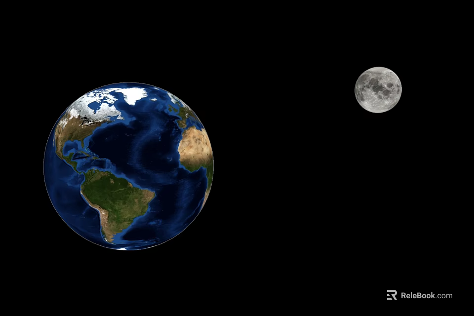 Earth and Full Moon Natural Celestial Scene in Black Space Background 3d model 
