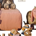 Stuffed Teddy Bears Polar Bear Sheep Dolls With Building Blocks Small Houses On Pink Bed