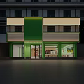 Bright Green Modern Restaurant Exterior Design With Visible Cozy Interior Dining Space On Downtown Street
