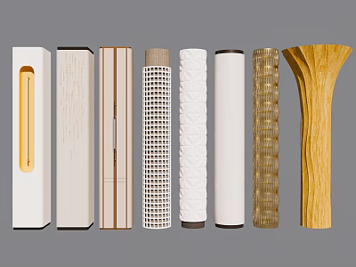 Different Designed Columns with Wooden Metallic Grid and Striped Patterns in Modern Style 3d model
