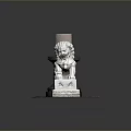 Traditional Chinese Stone Lion Statue With Carved Pedestal And Stone Pillar
