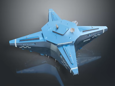 Futuristic Blue Star Shaped Spaceship Model With Robic Label And Detailed Design 3d model