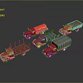 Red Model Trucks Featuring Tank Dump Flatbed And Covered Cargo Designs