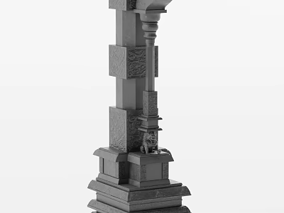 Detailed Stone Architectural Column With Intricate Carvings And Layered Base Structure 3d model