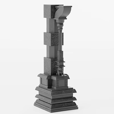 Detailed Stone Architectural Column With Intricate Carvings And Layered Base Structure 3d model