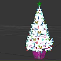 Christmas Tree With Gold Star On Top And Red Gold Ornaments In Pot With Bow