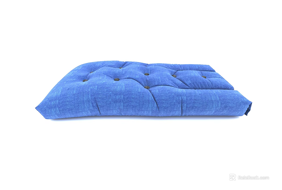 Blue Tufted Fabric Sofa Bench with Padded Seat and Decorative Buttons 3d model 