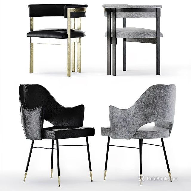 Modern Dining Chairs With Black And Grey Upholstery And Stylish Metal Legs Design 3d model 