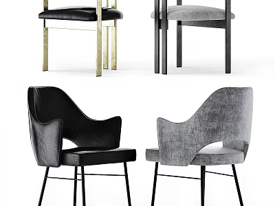 Modern Dining Chairs With Black And Grey Upholstery And Stylish Metal Legs Design 3d model