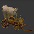 Classic Wooden Carriage Detailed Structure With Pink Cover And Spoked Wheels