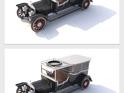 Vintage Classic Car With Black Body Red Wheels And Wooden Interior Design 3d model