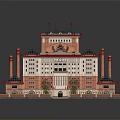 Traditional Chinese Building With Red Roof White Wall Symmetrical Design And Courtyard Garden