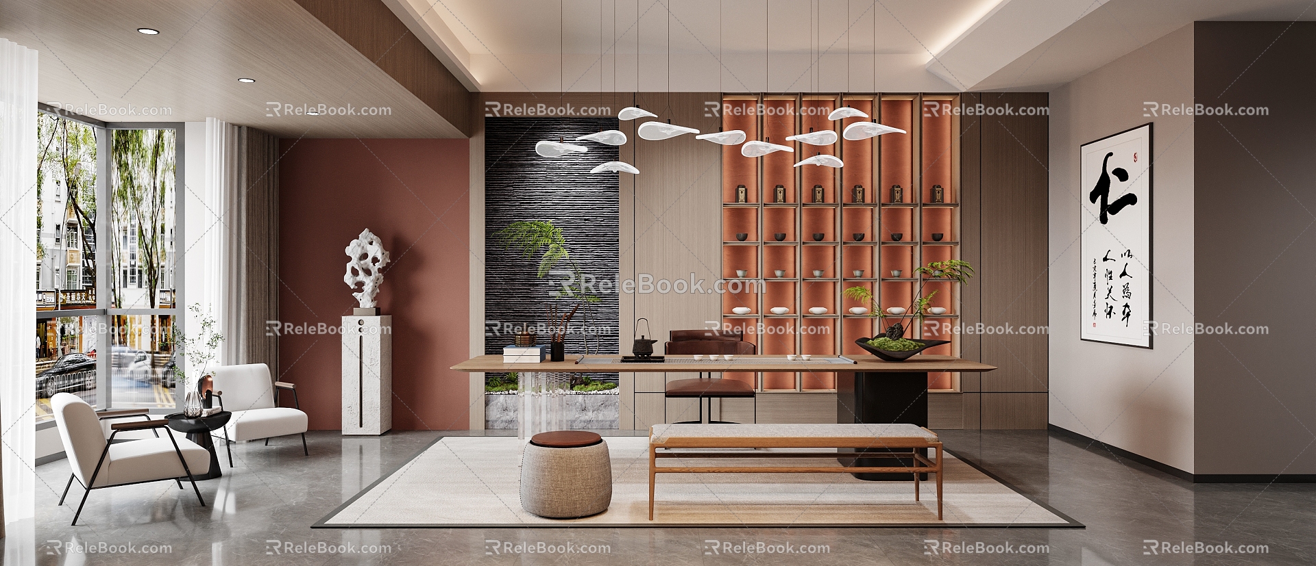 New Chinese Tea Room Teahouse Reception Room Reception Room Reception Room Entertainment Leisure Tea Table 3d model