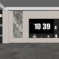 Modern TV Wall Design With Marble Texture Built in TV Storage Cabinets And Decorative Items