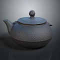 Traditional Metallic Teapot With Textured Surface Round Knob Lid And Curved Spout