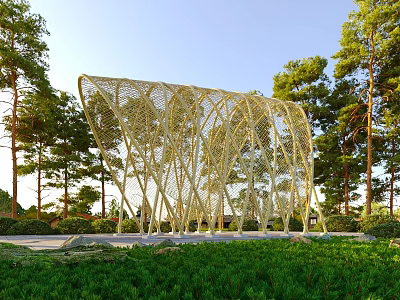 Artistic Pergola Design With Woven Vine Like Structure And Green Tree Surroundings 3d model