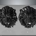 Two Realistic Silver Lion Head Sculptures with Detailed Mane on Dark Background with Reflection