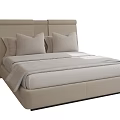 Modern Double Bed With Upholstered Headboard Neutral Tones Pillows And Comforter 3d model
