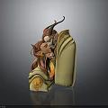 Artistic Characters And Horned Creature Embracing With Long Hair Golden Decorations And Flowing Attire