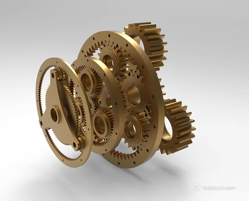 Industrial Equipment Featuring Golden Meshing Gears And Precision Mechanical Components 3d model 