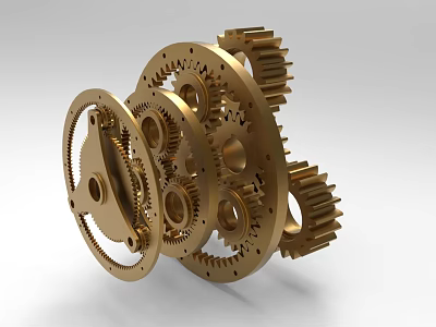 Industrial Equipment Featuring Golden Meshing Gears And Precision Mechanical Components 3d model