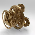 Industrial Equipment Featuring Golden Meshing Gears And Precision Mechanical Components