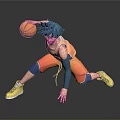 Anime Basketball Action Figure with Blue Hair Orange Vest Red Shorts Yellow Sneakers Dynamic Pose