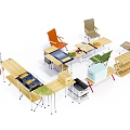 Modern Table and Chair Combination With Wooden Tables and Colorful Chairs