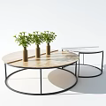 Modern Stylish Coffee Tables With Stacked Design Wooden Black And Round Shapes With Plants