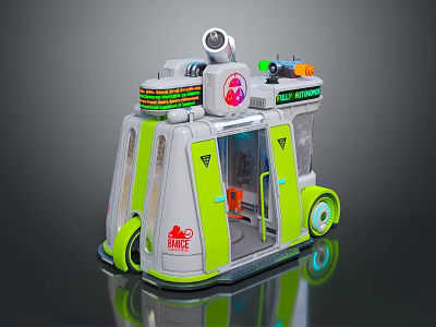 Futuristic Green And Gray Food Delivery Vehicle With Bionic Logo And Antenna 3d model