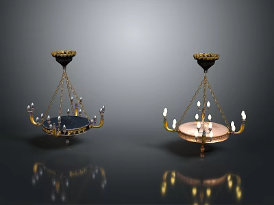 Stylish Metal Chandeliers with Black Gold Accents Crystal Pendants and Decorative Lamp Arms 3d model