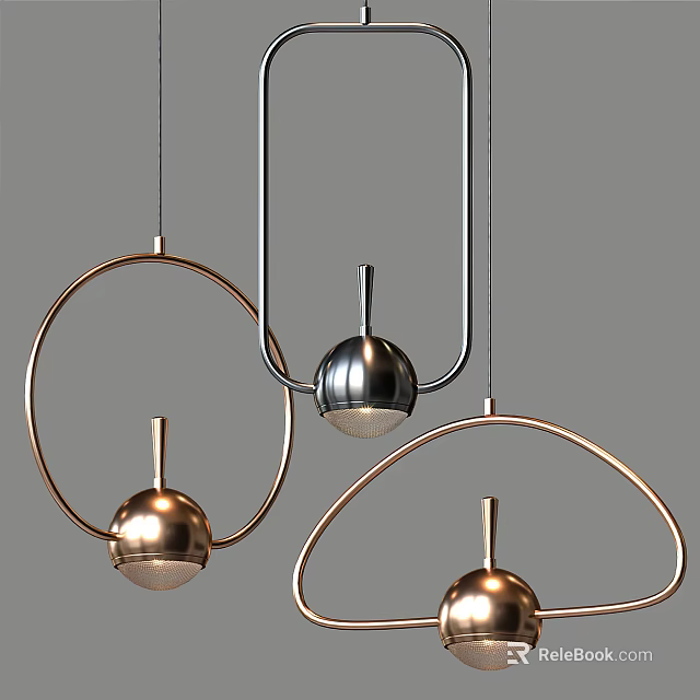 Modern Pendant Lights with Metallic Circular Rings and Spherical Shades for Interior Decor 3d model 