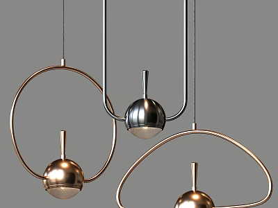 Modern Pendant Lights with Metallic Circular Rings and Spherical Shades for Interior Decor 3d model