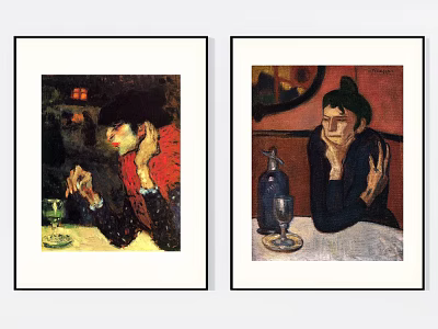 Portrait Paintings of Figures at Table with Wine Glasses Plates and Decorative Backgrounds 3d model