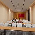 Modern Conference Room Interior With Projection Screen White Chairs Wooden Tables And Beige Walls
